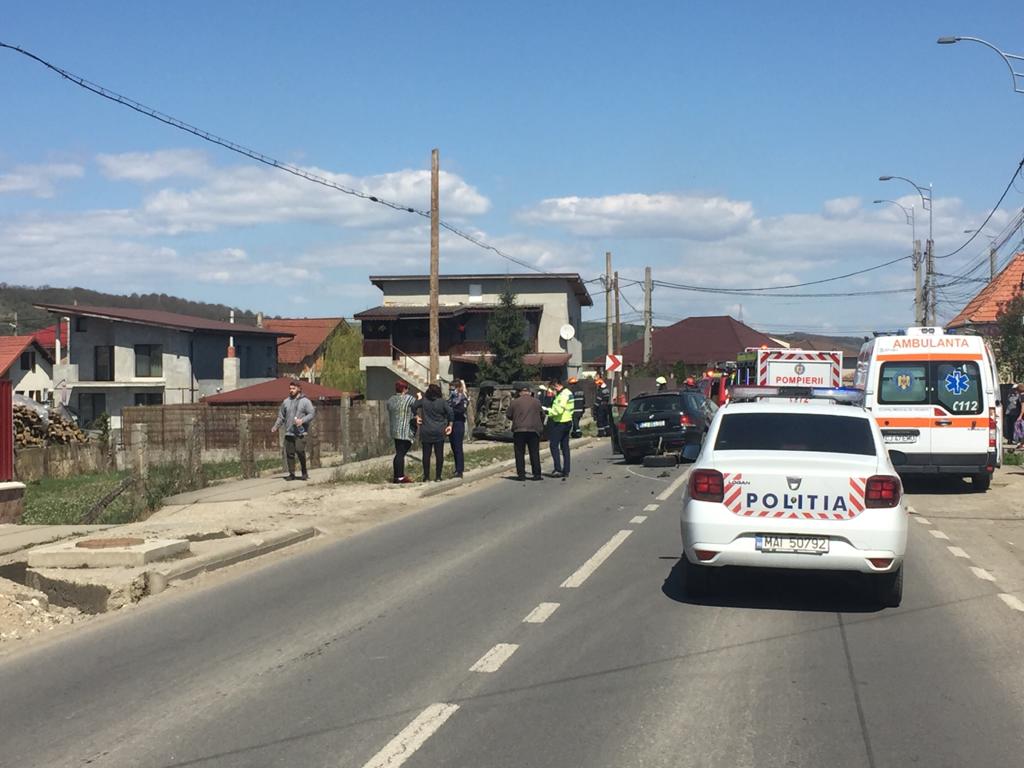 Accident grav în centru localității Apahida! O mașină s-a&nbsp;răsturnat