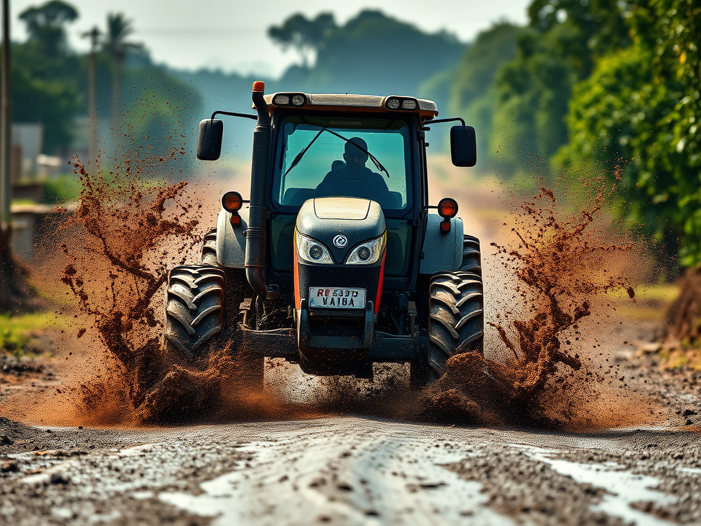 Asa se circulă în Apahida. Tractor plin de noroi pe Drumul&nbsp;Național